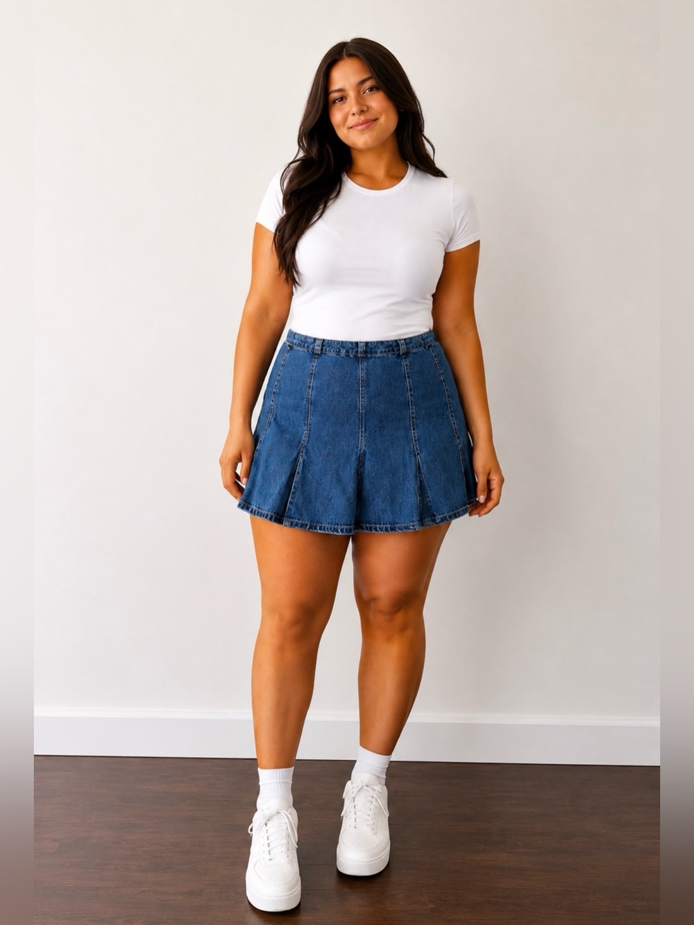 Venezia Denim Skirt Womens 22 Blue Panel Flare Jean Skirt Cotton Plus Size